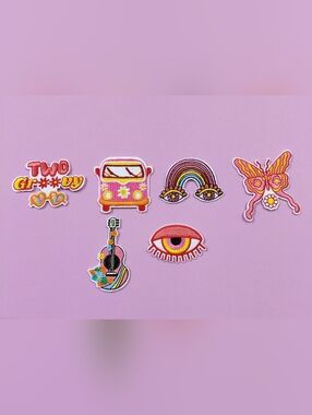 New Iron On 70 Style Embroidered Patches Pink, Orange & White Size Small